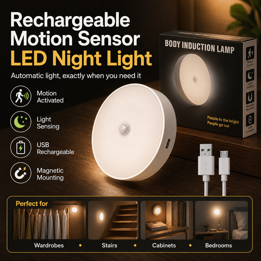 Rechargeable Motion Sensor LED Night Light for Automatic Lighting ...